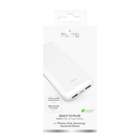 Powerbank 10000mAh USBA USB-C 22.5W - biały