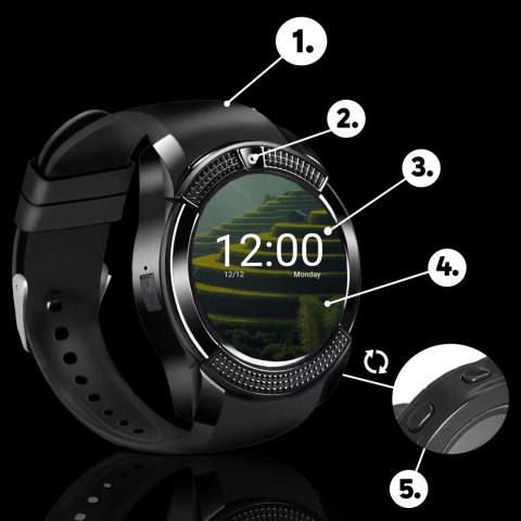 Smartwatch zegarek multifunkcyjny na kartę SIM z aparatem BT microSD