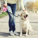 Smycz automatyczna zwijana dla psa kota z blokadą latarką LED do 15 kg 5 m - różowa