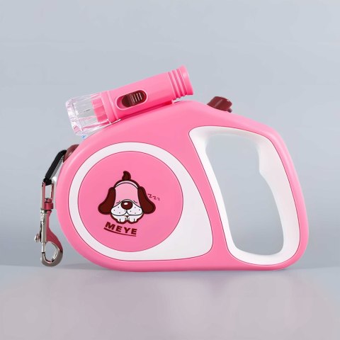 Smycz automatyczna zwijana dla psa kota z blokadą latarką LED do 15 kg 5 m - różowa