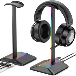 Stojak uchwyt biurkowy gamingowy na słuchawki z hubem USB podświetlany RGB LED