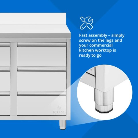 Szafka gastronomiczna przyścienna z rantem 6 szuflad STAL 100 x 60 cm