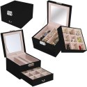 Szkatułka pudełko organizer na biżuterię z lusterkiem szufladą - czarny