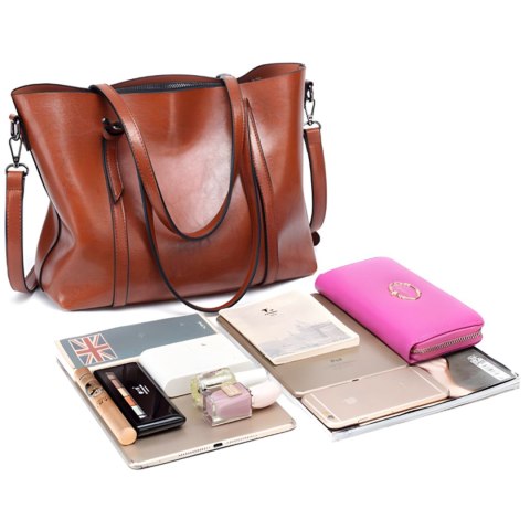 Torebka damska miejska pojemna z eko skóry na ramię - brązowa Torebka damska miejska pojemna z eko skóry na ramię - brązowa