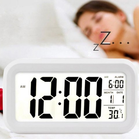 Zegar budzik z termometrem datą na baterie podświetlany Zegar budzik z termometrem datą na baterie podświetlany