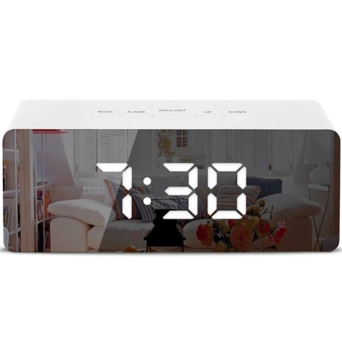 Zegar budzik z termometrem podświetlaniem LED - lustrzany Zegar budzik z termometrem podświetlaniem LED - lustrzany