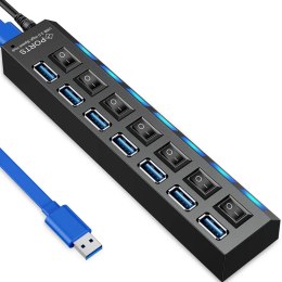 HUB rozdzielacz USB-A 3.0 z włącznikami podświetlaniem 7 portów