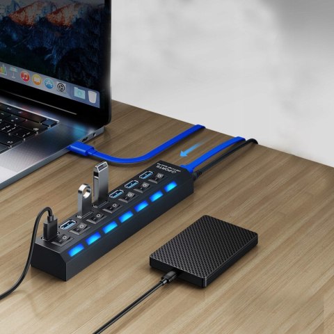 HUB rozdzielacz USB-A 3.0 z włącznikami podświetlaniem 7 portów
