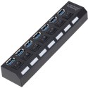 HUB rozdzielacz USB-A 3.0 z włącznikami podświetlaniem 7 portów