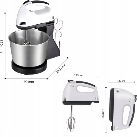 Mikser robot kuchenny ręczny z misą 7 prędkości 4 końcówki 450 W