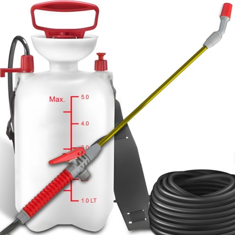 Opryskiwacz ogrodowy ręczny ciśnieniowy 5 l - biało czerwony