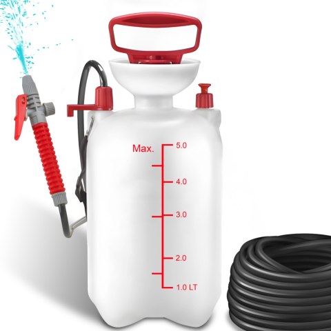 Opryskiwacz ogrodowy ręczny ciśnieniowy 5 l - biało czerwony