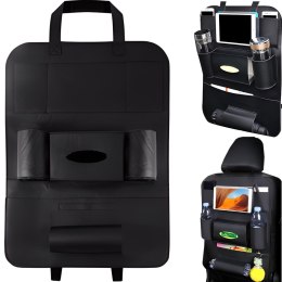 Organizer ochraniacz na fotel samochodowy 7 przegród eko skórka - czarny