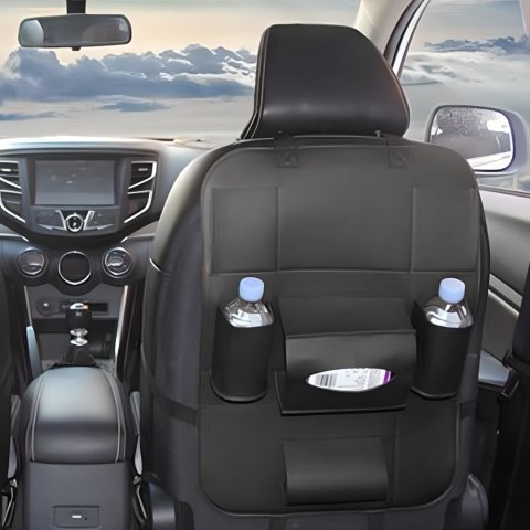 Organizer ochraniacz na fotel samochodowy 7 przegród eko skórka - czarny