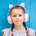 Słuchawki bezprzewodowe dla dzieci Bluetooth świecące LED RGB SD kot - biało różowe