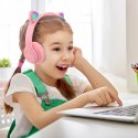 Słuchawki bezprzewodowe dla dzieci FM Bluetooth świecące LED SD kot - różowe