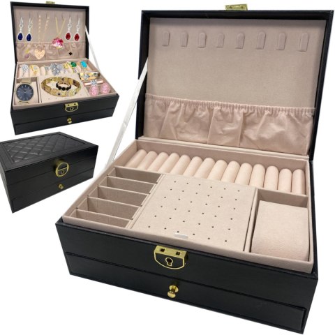 Szkatułka kuferek organizer na biżuterię zamykany na klucz - czarna Szkatułka kuferek organizer na biżuterię zamykany na klucz - czarna