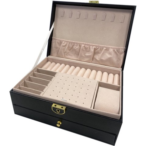 Szkatułka kuferek organizer na biżuterię zamykany na klucz - czarna Szkatułka kuferek organizer na biżuterię zamykany na klucz - czarna