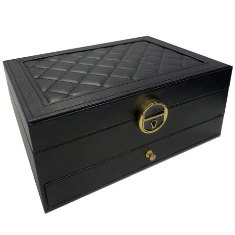 Szkatułka kuferek organizer na biżuterię zamykany na klucz - czarna Szkatułka kuferek organizer na biżuterię zamykany na klucz - czarna