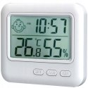 Termometr higrometr pokojowy stojący z zegarkiem budzikiem LCD