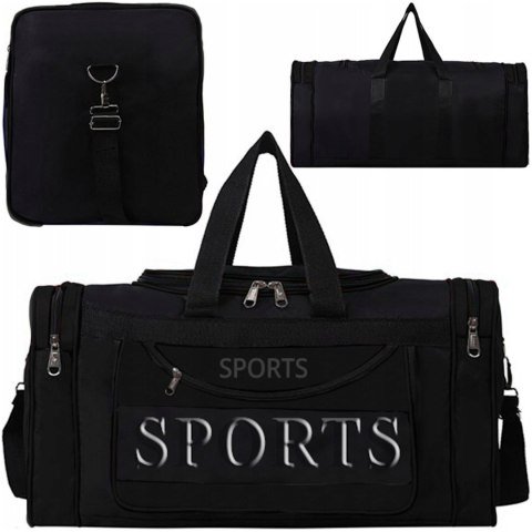 Torba podróżna sportowa na ramię 3 kieszenie - czarna Torba podróżna sportowa na ramię 3 kieszenie - czarna