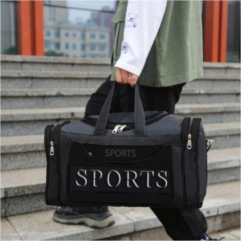 Torba podróżna sportowa na ramię 3 kieszenie - czarna Torba podróżna sportowa na ramię 3 kieszenie - czarna