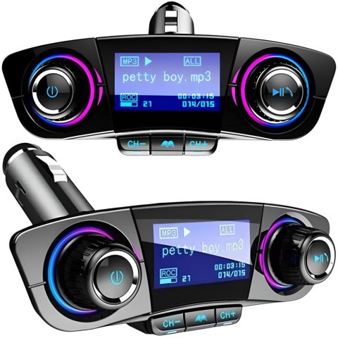 Transmiter samochodowy FM 8w1 Bluetooth TF/SD LCD do gniazda zapalniczki