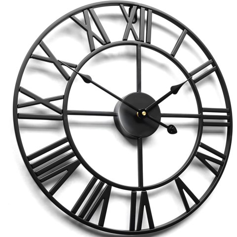 Zegar ścienny retro cyfry rzymskie LOFT śr. 50 cm - czarny Zegar ścienny retro cyfry rzymskie LOFT śr. 50 cm - czarny