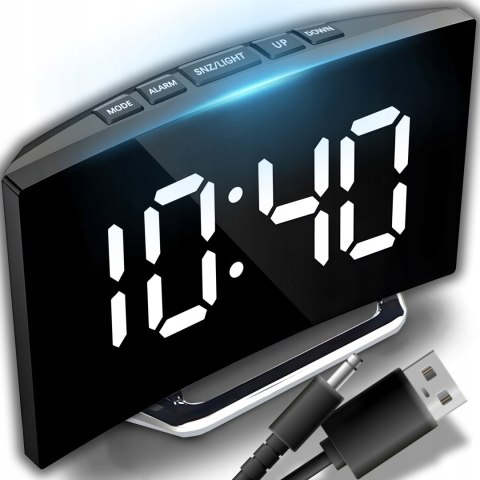 Zegarek budzik elektroniczny z termometrem datą lustro LED Zegarek budzik elektroniczny z termometrem datą lustro LED