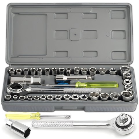 Zestaw kluczy nasadowych nasadek z grzechotką - 40 el. Zestaw kluczy nasadowych nasadek z grzechotką - 40 el.