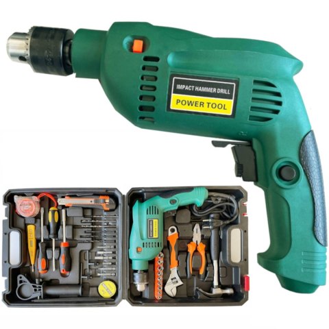 Zestaw narzędzi z wiertarką udarową młotek kombinerki wiertła 550 W - 37 el. Zestaw narzędzi z wiertarką udarową młotek kombinerki wiertła 550 W - 37 el.