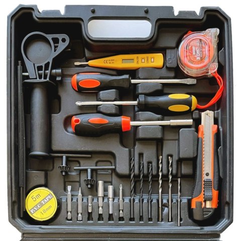 Zestaw narzędzi z wiertarką udarową młotek kombinerki wiertła 550 W - 37 el. Zestaw narzędzi z wiertarką udarową młotek kombinerki wiertła 550 W - 37 el.