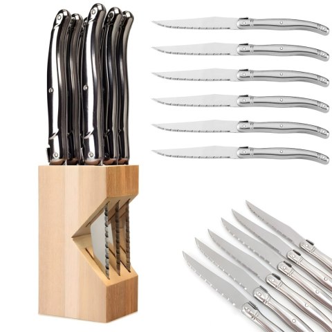 Zestaw noży kuchennych ząbkowanych do steków grilla BBQ w bloku - 6 el. Zestaw noży kuchennych ząbkowanych do steków grilla BBQ w bloku - 6 el.