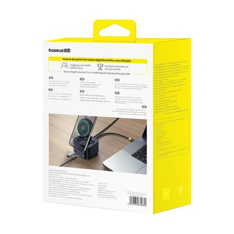 7w1 HUB z ładowarką bezprzewodową HDMI USB-A USB-C SD TF MagSafe 15W - czarny