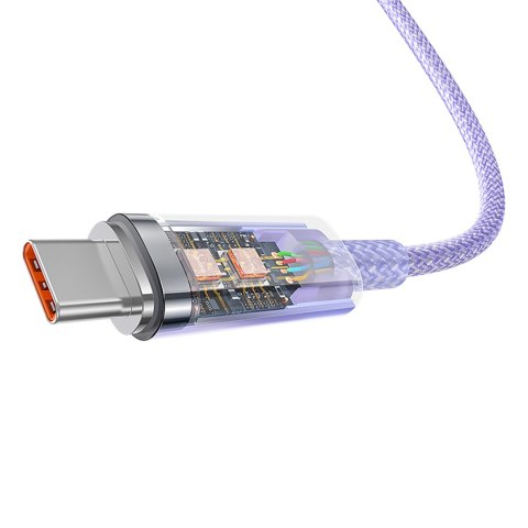 Kabel przewód Explorer z czujnikiem temperatury USB-A USB-C 100W 1m - fioletowy