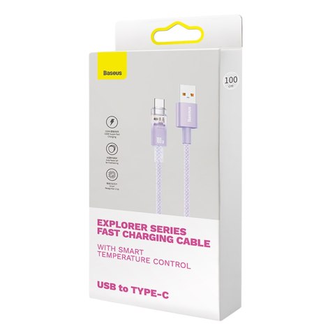 Kabel przewód Explorer z czujnikiem temperatury USB-A USB-C 100W 1m - fioletowy