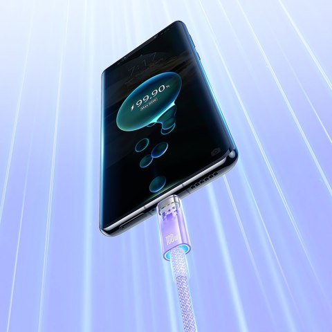 Kabel przewód Explorer z czujnikiem temperatury USB-A USB-C 100W 1m - fioletowy