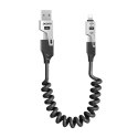 Kabel przewód spiralny 4w1 USB-A / USB-C - Lightning / USB-C - czarny Kabel przewód spiralny 4w1 USB-A / USB-C - Lightning / USB-C - czarny