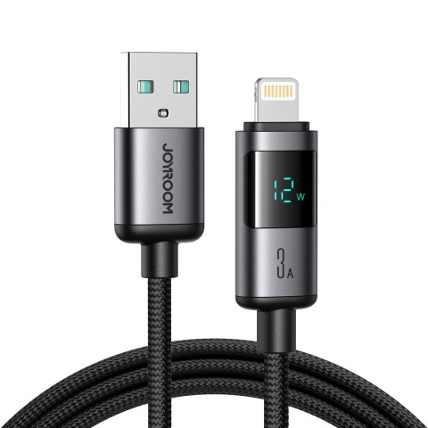 Kabel przewód z wyświetlaczem USB-A - iPhone Lightning 3A 1.2m - czarny