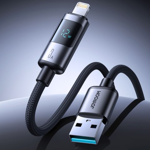 Kabel przewód z wyświetlaczem USB-A - iPhone Lightning 3A 1.2m - czarny