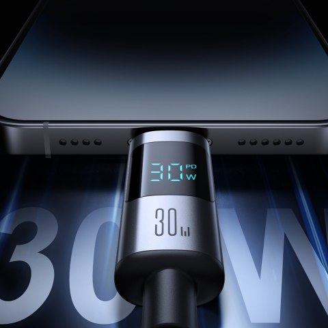 Kabel przewód z wyświetlaczem USB-C - iPhone Lightning 30W 1.2m - czarny