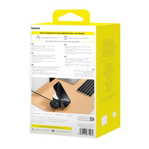 Ładowarka indukcyjna 3w1 do telefonu smartwatcha MagSafe 25W - czarna