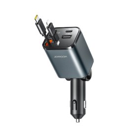 Ładowarka samochodowa 4w1 z kablami zwijanymi USB-A USB-C 30W- ciemnoszara