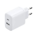 Ładowarka sieciowa X227 GaN USB-A USB-C 20W - biała