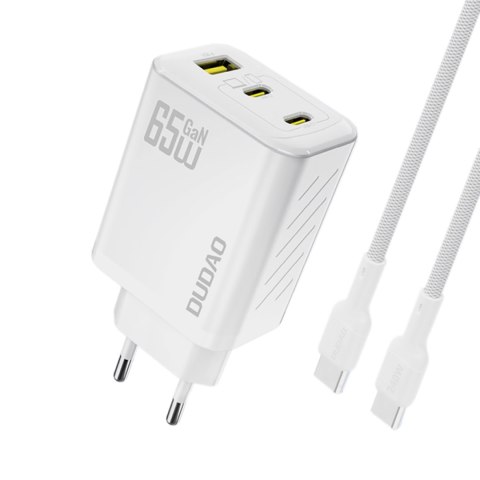 Ładowarka sieciowa GaN z kablem USB-C 1m 65W -biała Ładowarka sieciowa GaN z kablem USB-C 1m 65W -biała