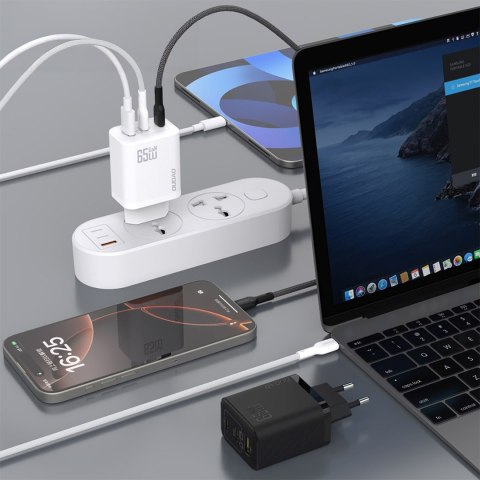 Ładowarka sieciowa GaN z kablem USB-C 1m 65W - czarna Ładowarka sieciowa GaN z kablem USB-C 1m 65W - czarna