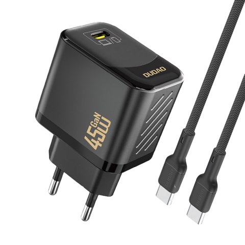 Ładowarka sieciowa GaN z kablem USB-C 45W - czarna Ładowarka sieciowa GaN z kablem USB-C 45W - czarna