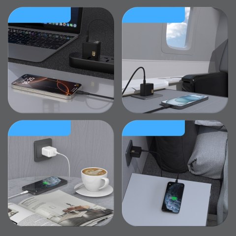 Ładowarka sieciowa GaN z kablem USB-C 45W - czarna Ładowarka sieciowa GaN z kablem USB-C 45W - czarna