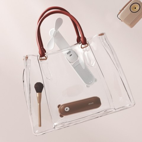 Mini wentylator wiatrak przenośny z funkcją powerbanka latarką USB-A USB-C 2000mAh - brązowy Mini wentylator wiatrak przenośny z funkcją powerbanka latarką USB-A USB-C 2000mAh - brązowy