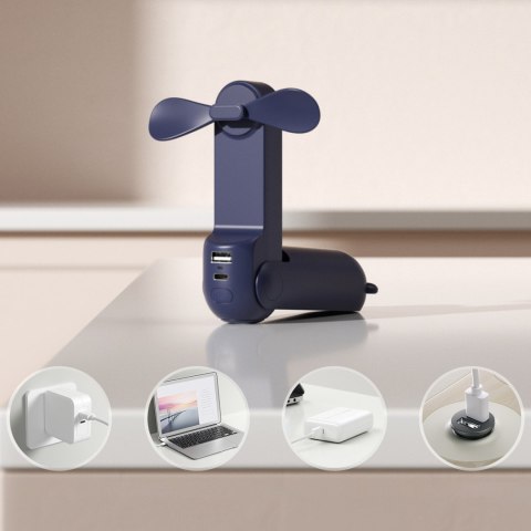Mini wentylator wiatrak przenośny z funkcją powerbanka latarką USB-A USB-C 2000mAh - niebieski Mini wentylator wiatrak przenośny z funkcją powerbanka latarką USB-A USB-C 2000mAh - niebieski